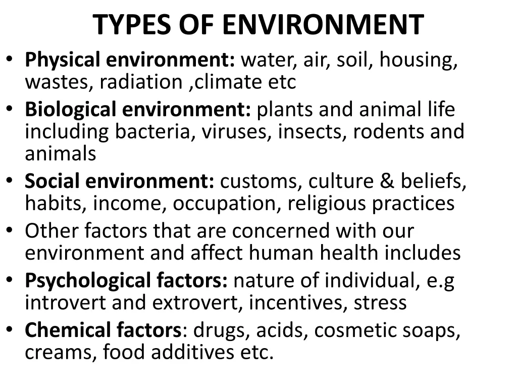 types of environment physical environment water