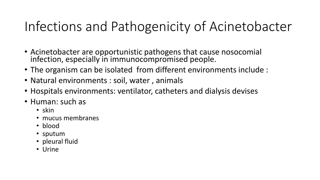 infections and pathogenicity of acinetobacter