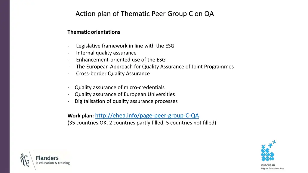 action plan of thematic peer group c on qa