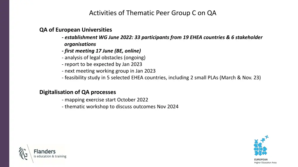 activities of thematic peer group c on qa 2