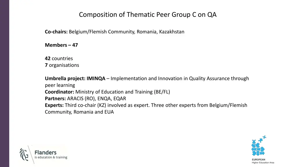 composition of thematic peer group c on qa