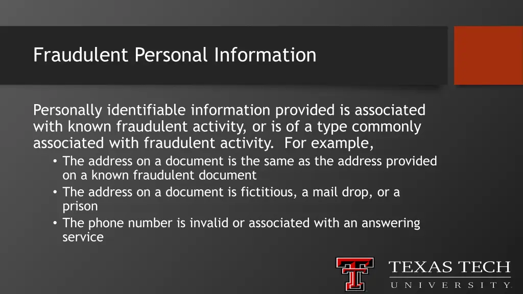 fraudulent personal information