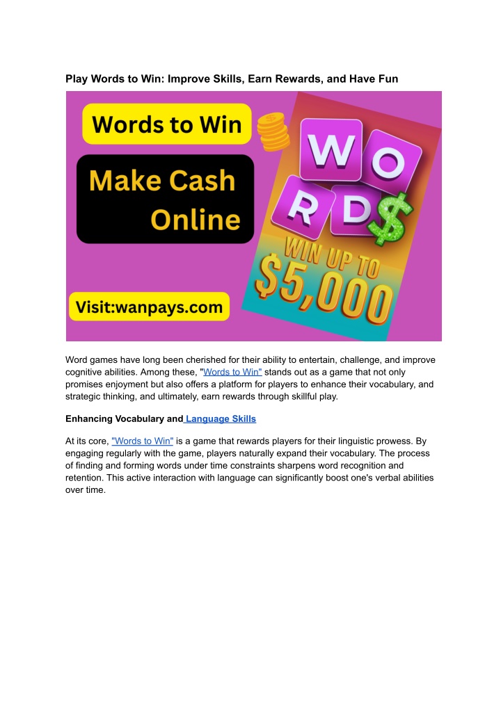 play words to win improve skills earn rewards