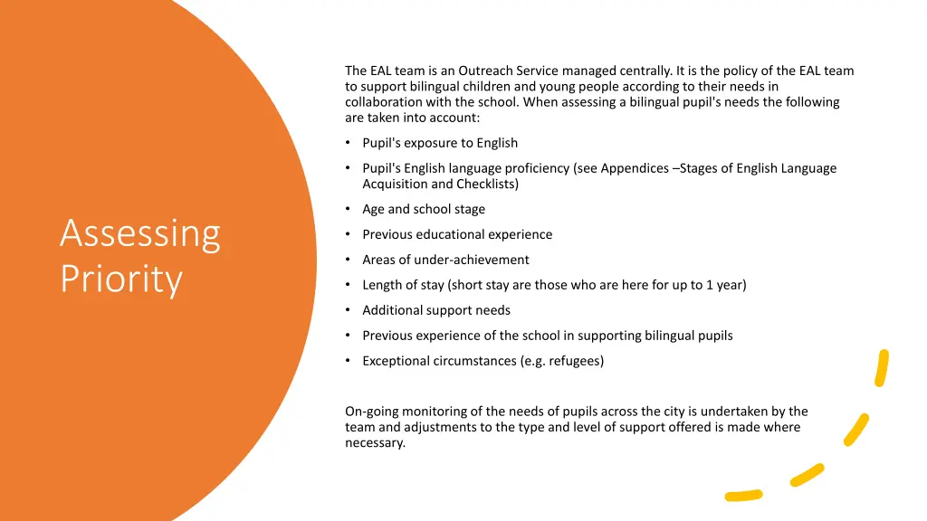 the eal team is an outreach service managed