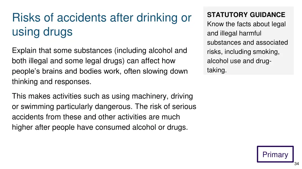 risks of accidents after drinking or using drugs