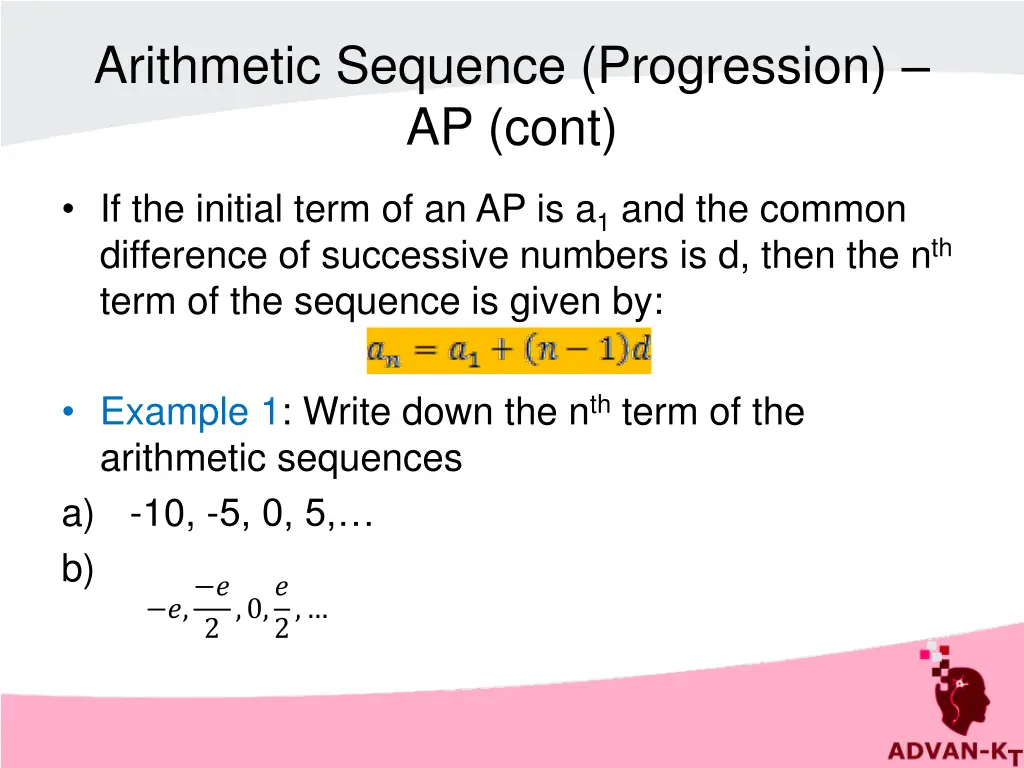 arithmetic sequence progression ap cont