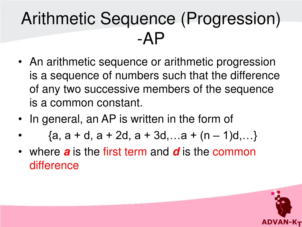 arithmetic sequence progression ap