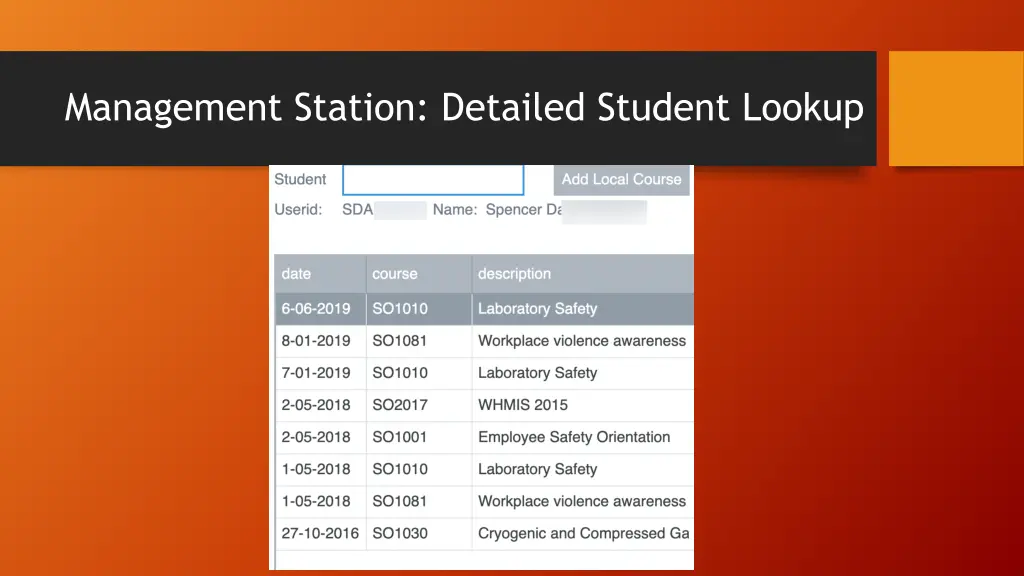 management station detailed student lookup