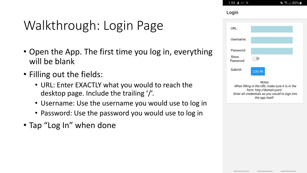 walkthrough login page