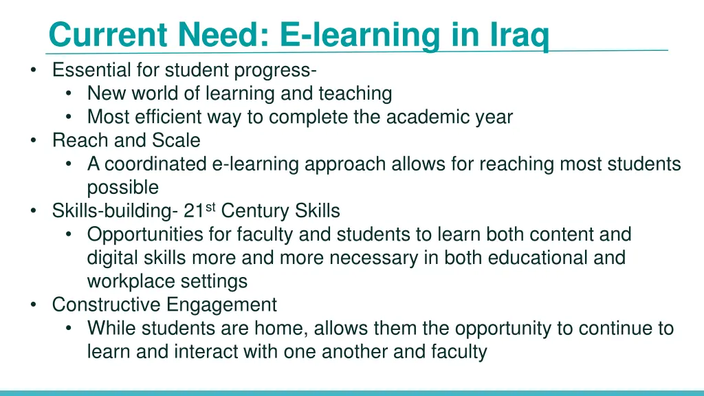 current need e learning in iraq essential