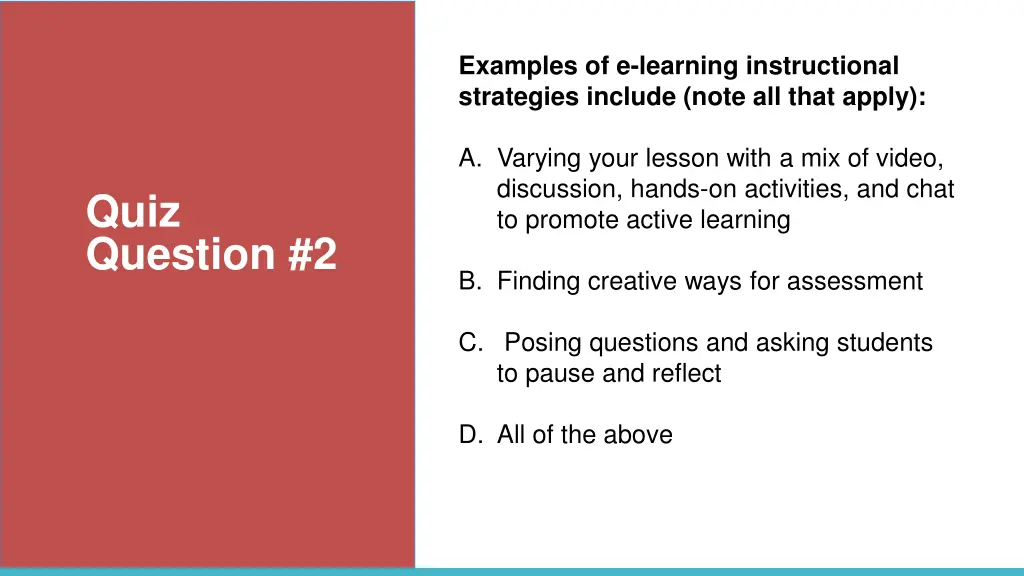 examples of e learning instructional strategies