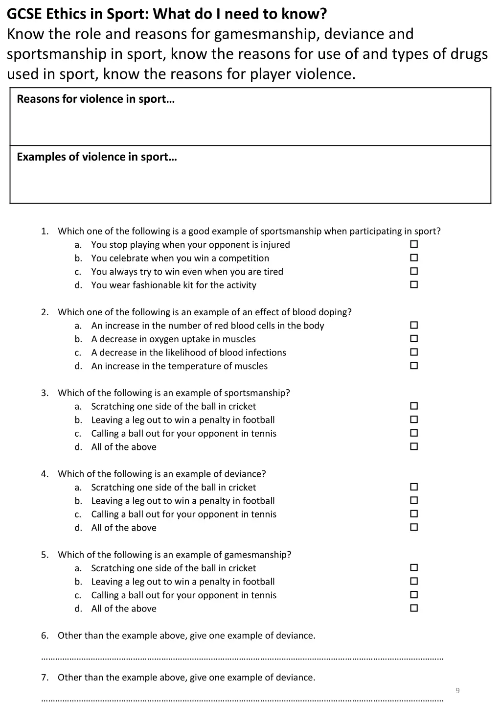 gcse ethics in sport what do i need to know know 1