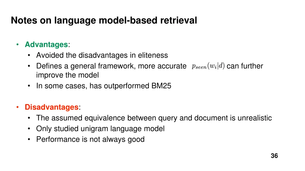 notes on language model based retrieval