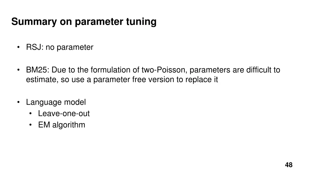 summary on parameter tuning