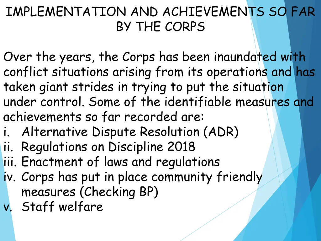 implementation and achievements