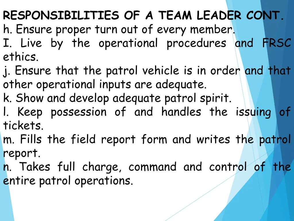 responsibilities of a team leader cont h ensure