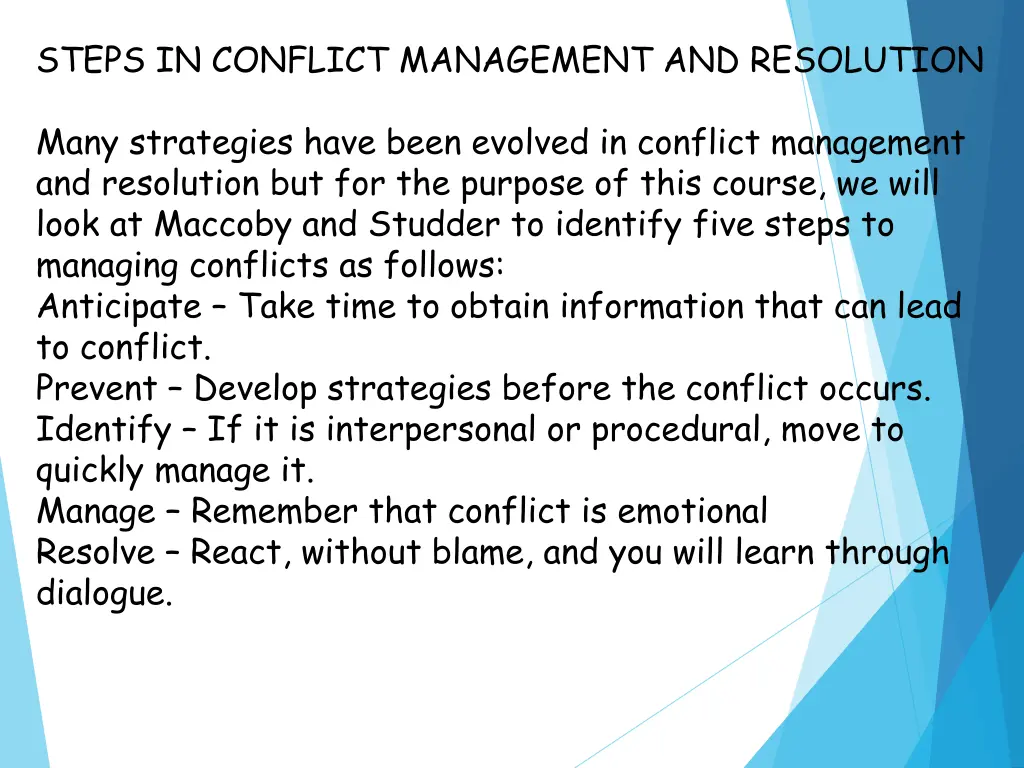 steps in conflict management and resolution