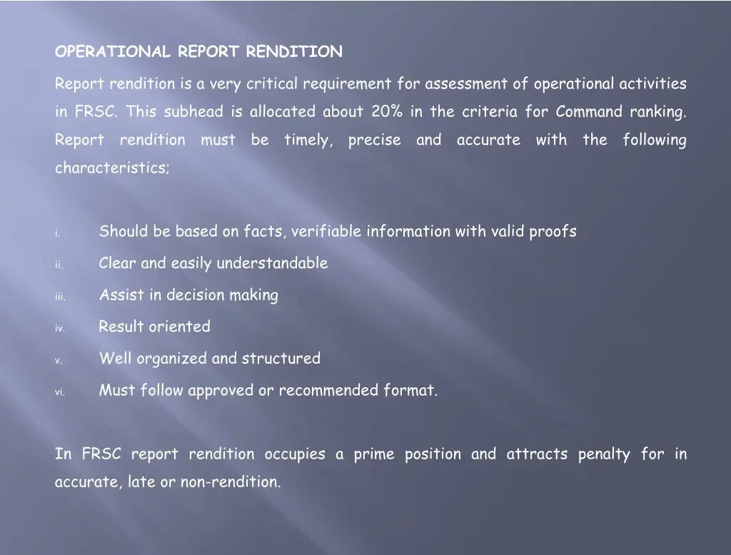 operational report rendition