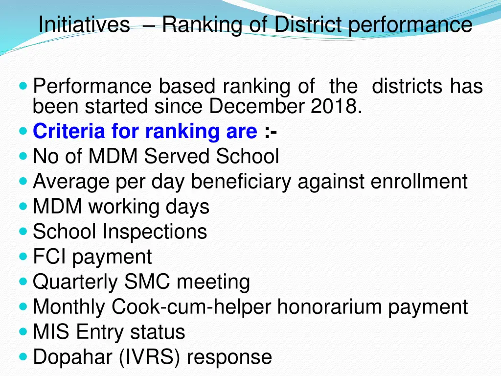 initiatives ranking of district performance