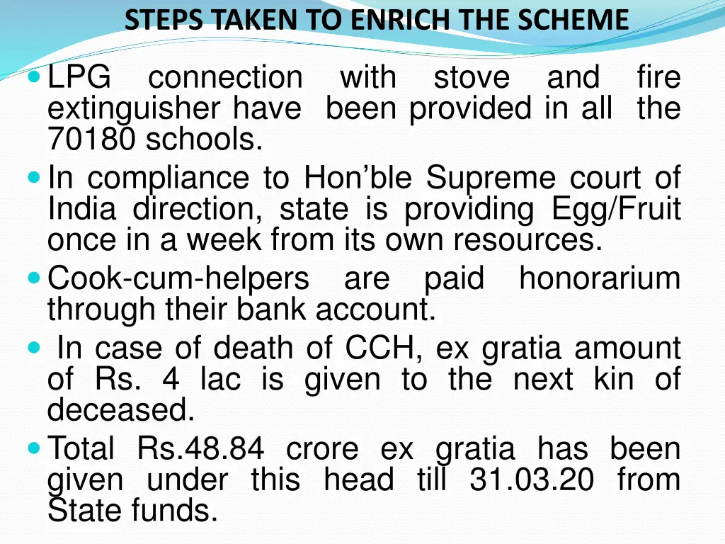 steps taken to enrich the scheme