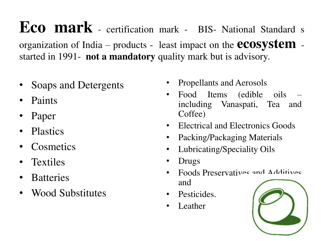 eco mark certification mark bis national standard