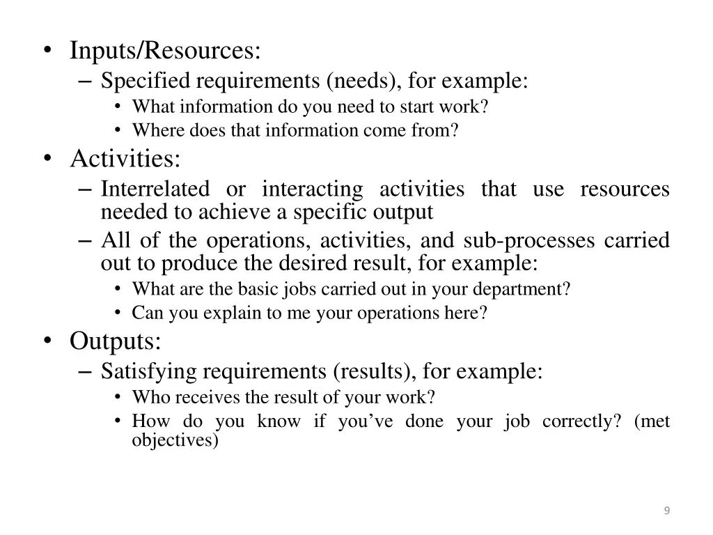 inputs resources specified requirements needs 1