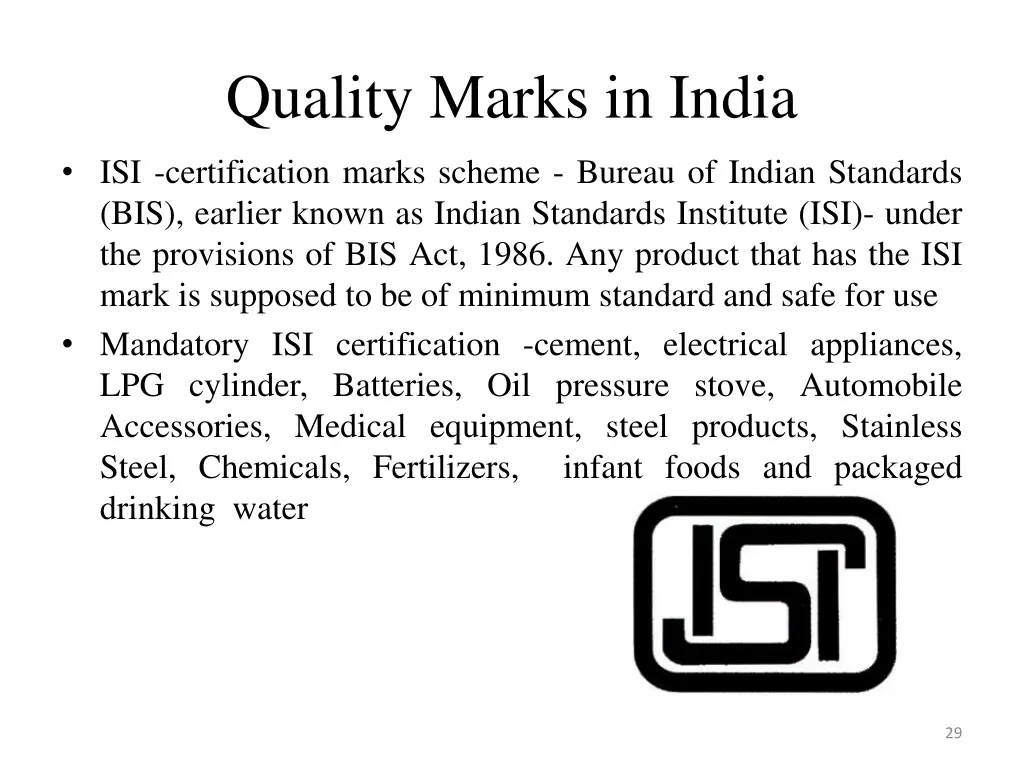 quality marks in india