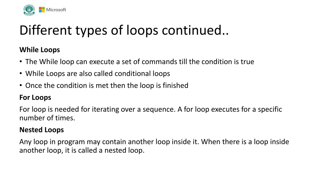 different types of loops continued