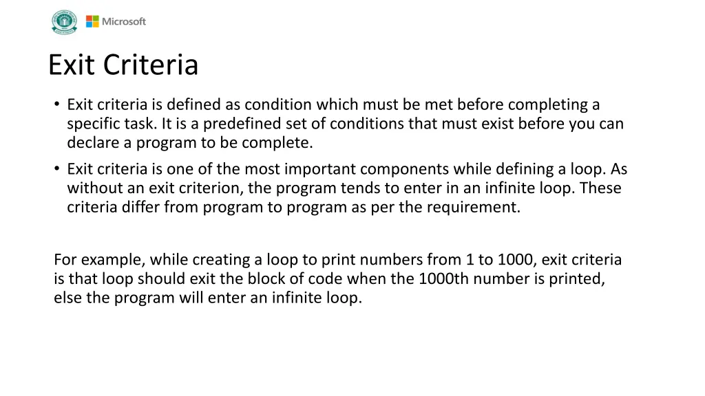 exit criteria