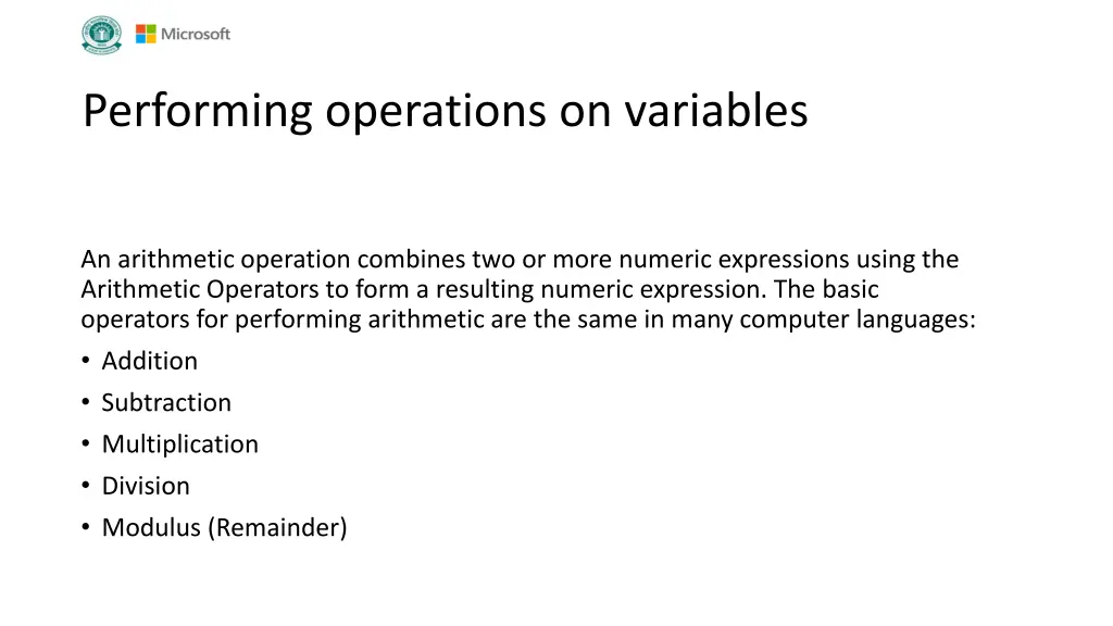 performing operations on variables