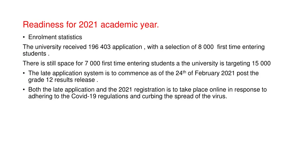 readiness for 2021 academic year