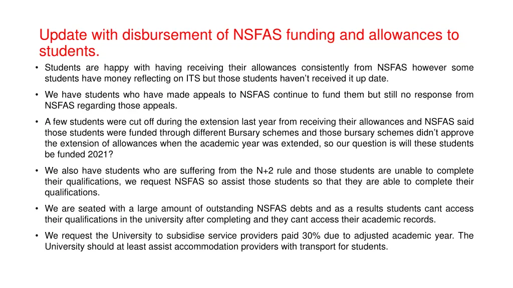 update with disbursement of nsfas funding