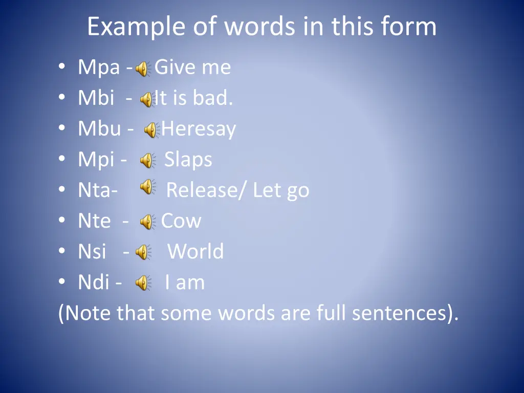 example of words in this form mpa give