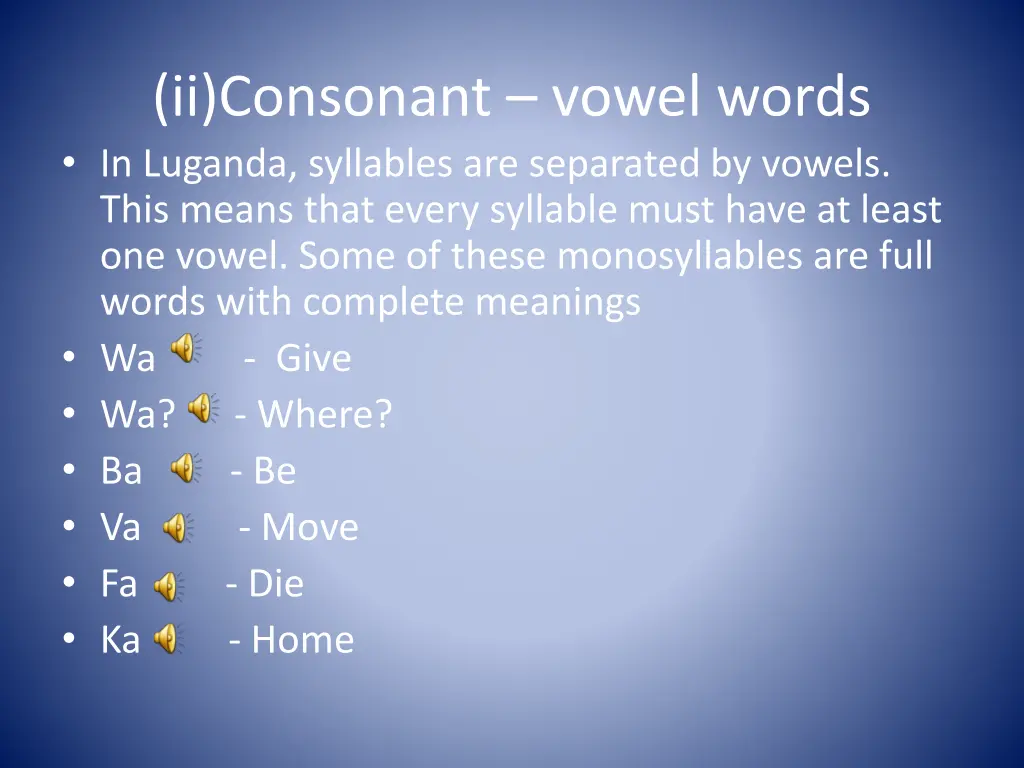 ii consonant vowel words in luganda syllables