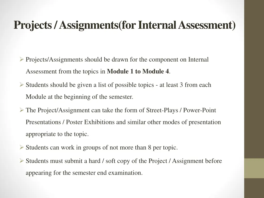 projects assignments for internal assessment