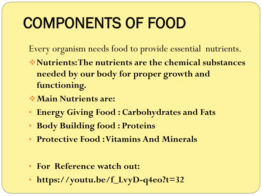 components of food components of food