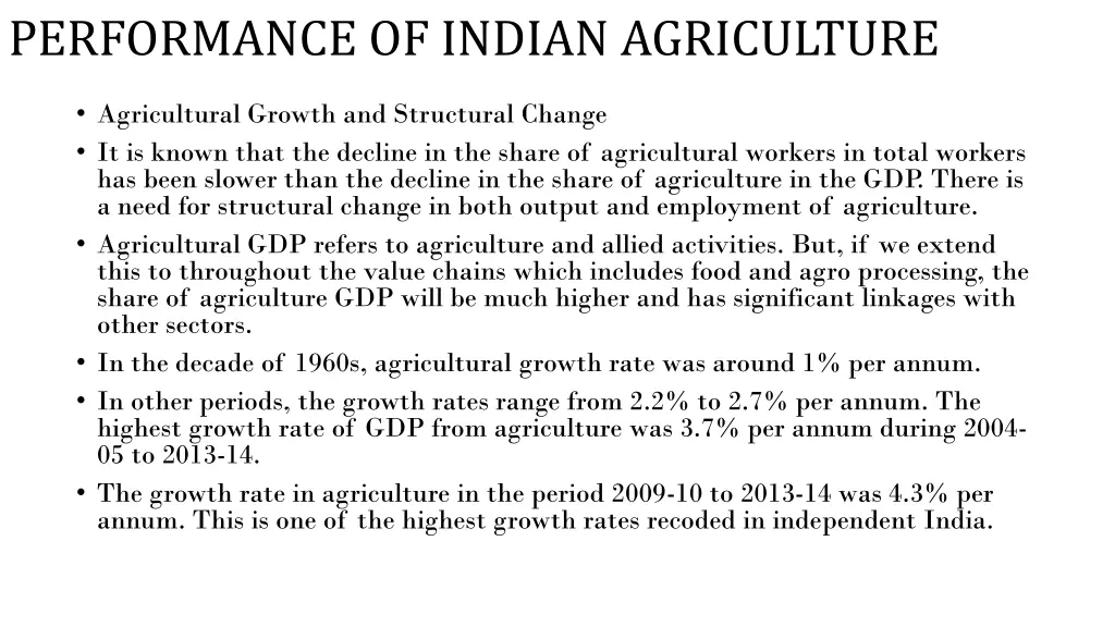 performance of indian agriculture