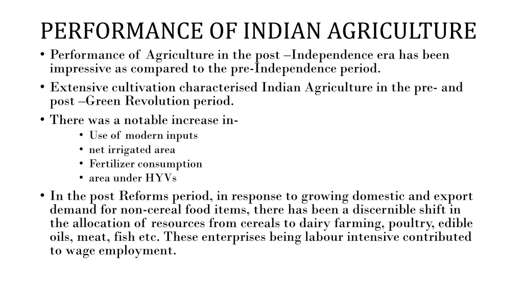 performance of indian agriculture performance