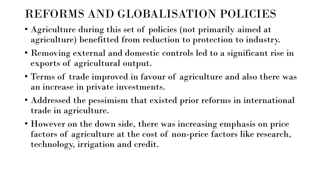 reforms and globalisation policies agriculture