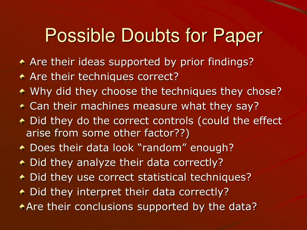 possible doubts for paper