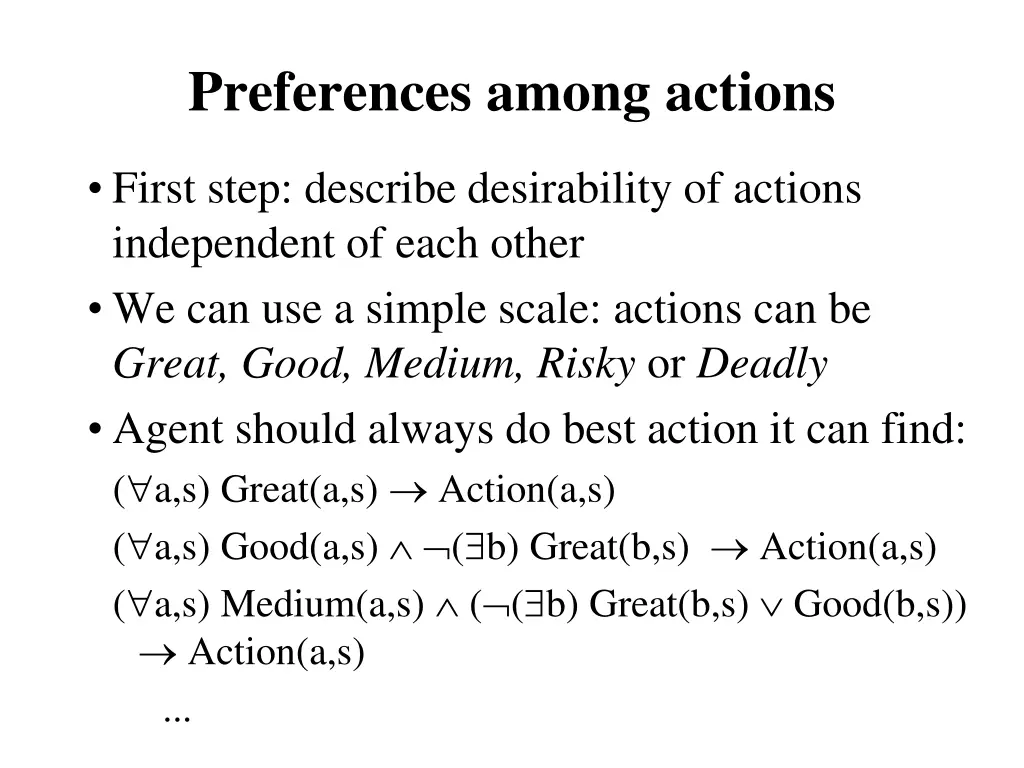 preferences among actions