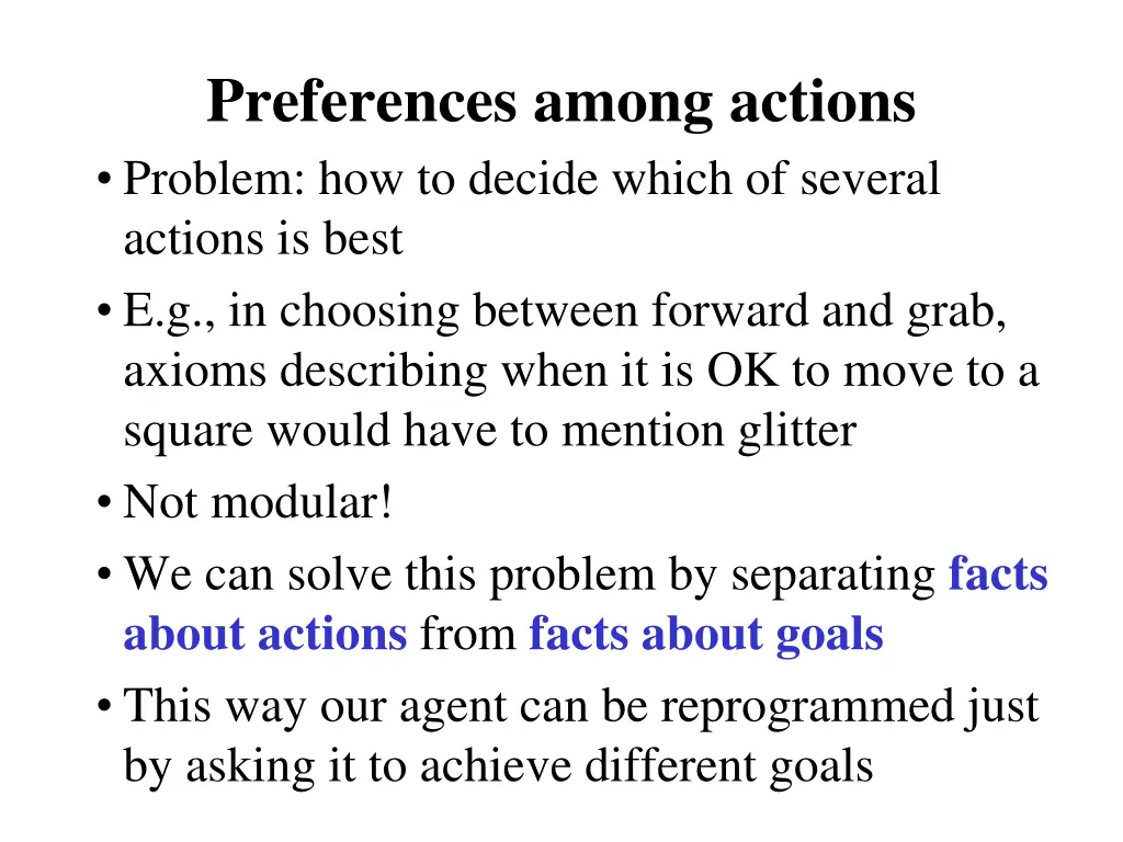 preferences among actions problem how to decide