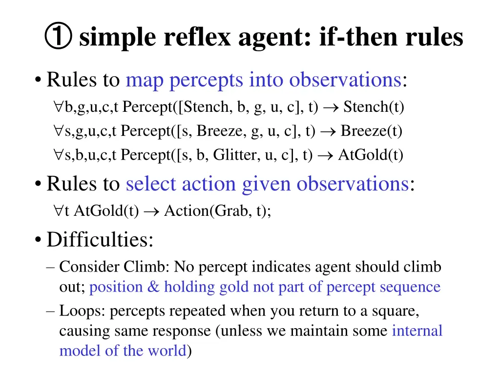 simple reflex agent if then rules