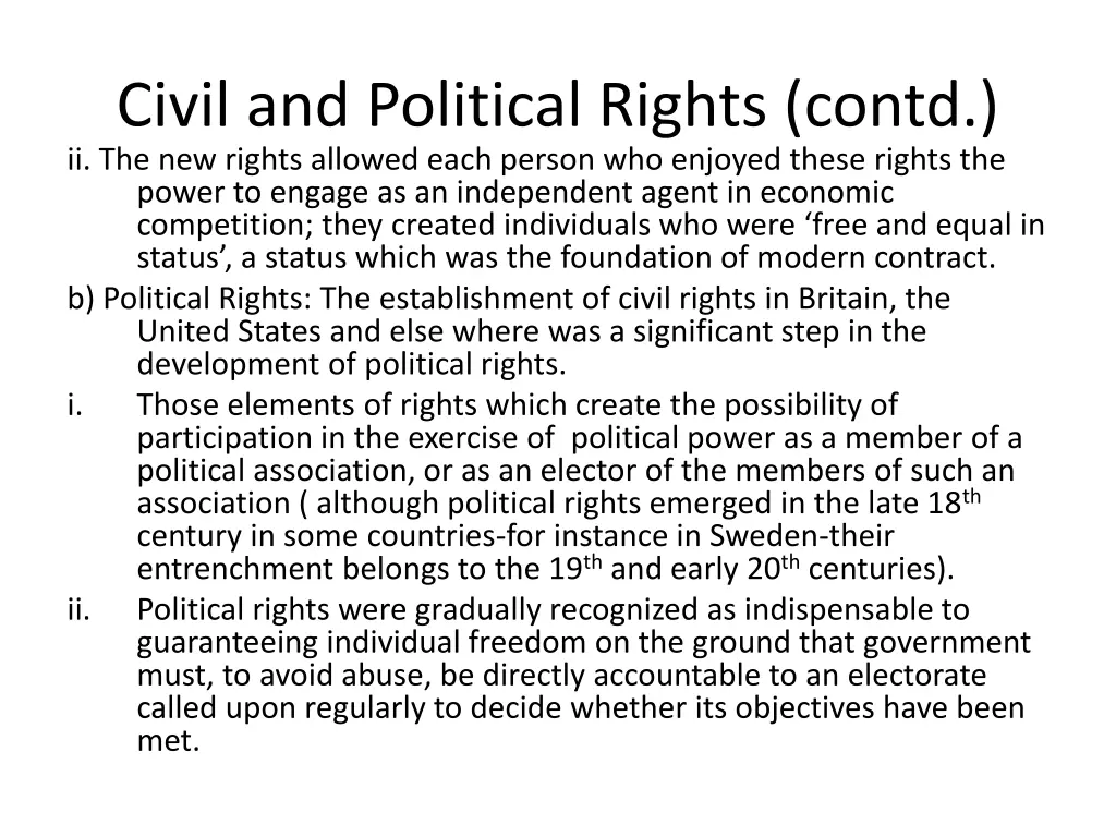 civil and political rights contd