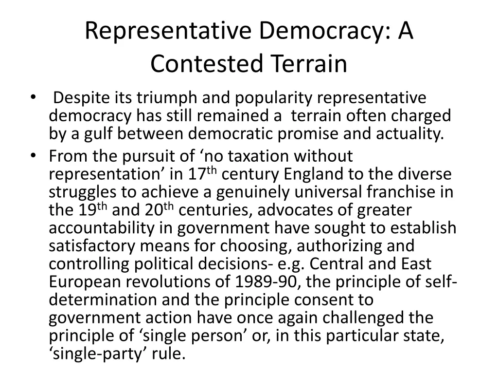 representative democracy a contested terrain