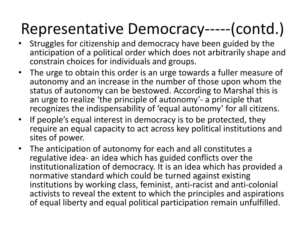 representative democracy contd struggles