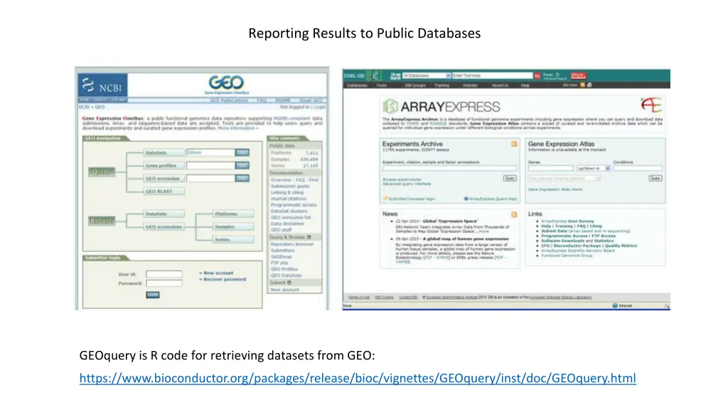 reporting results to public databases