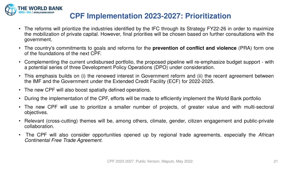 cpf implementation 2023 2027 prioritization