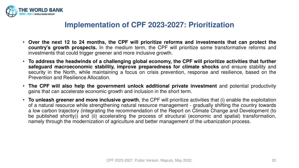 implementation of cpf 2023 2027 prioritization