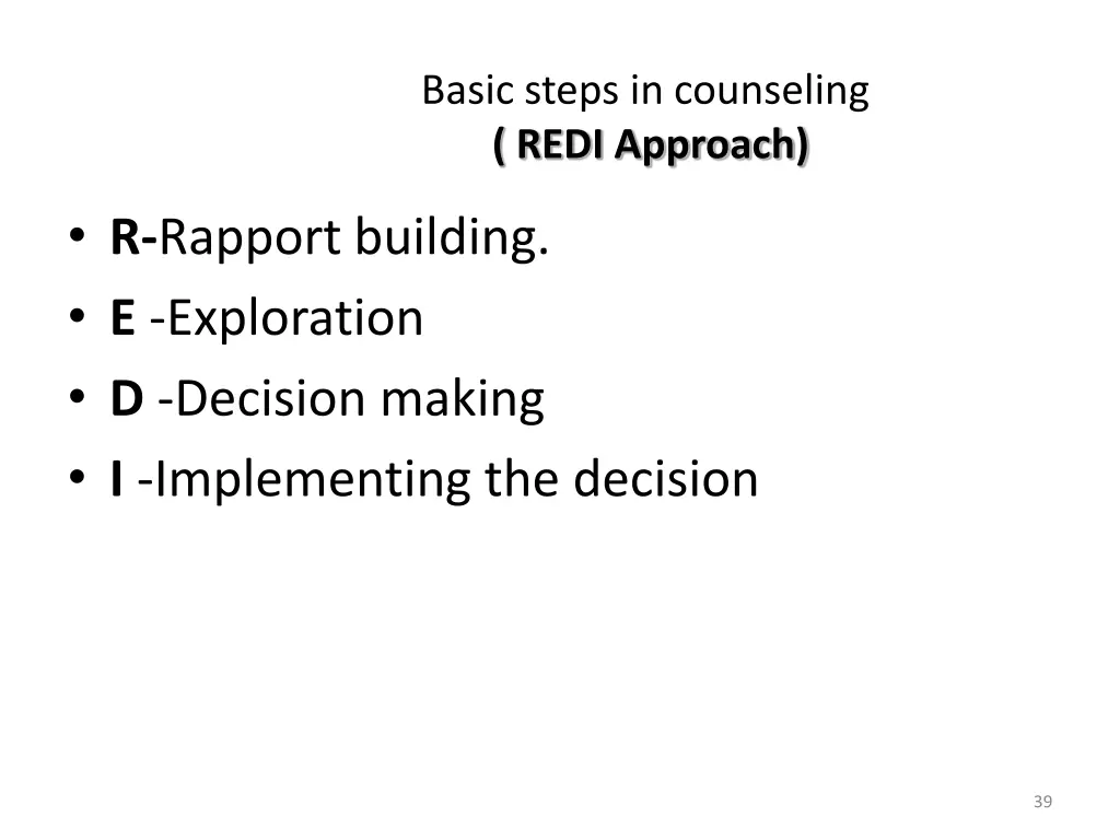 basic steps in counseling redi approach